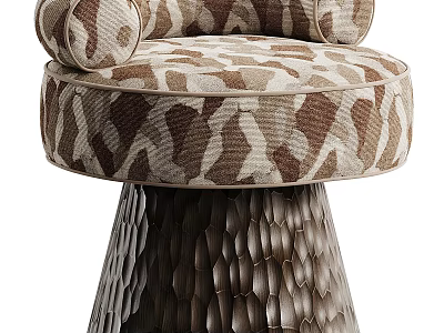 Stylish Round Armchair With Camouflage Pattern Fabric And Textured Metal Base 3d model