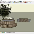 Curved Outdoor Chair With Wooden Slats And Concrete Base For Garden Patio