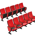 Comfortable Red Public Cinema Chairs Arranged In Rows With Armrests 3d model