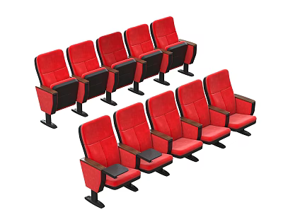 Comfortable Red Public Cinema Chairs Arranged In Rows With Armrests 3d model