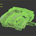 Detailed Architectural Model Featuring Stone Brick Structure Arched Design Red Markings With Small Figures