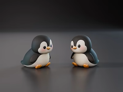 Two Small Reptile Toys With Black Bodies And Orange Feet Sitting 3d model