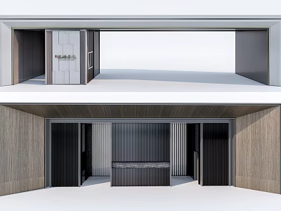 Modern Entrance Gate With Wooden Panels Sleek Metal Frame And Minimalist Design 3d model