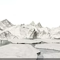 Serene Winter Garden Landscape With Snow Covered Mountains Icebergs And Frozen Lake