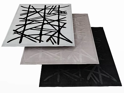 Square Rugs with White Light Gray and Black Abstract Line Patterns for Modern Home Decor 3d model