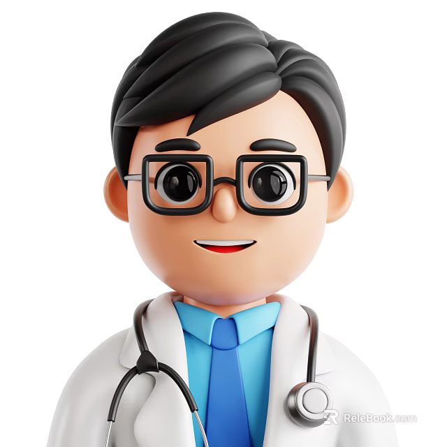 Man Wearing Glasses In White Coat With Stethoscope And Blue Tie 3d model 
