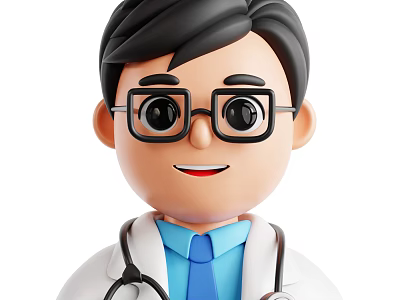 Man Wearing Glasses In White Coat With Stethoscope And Blue Tie 3d model