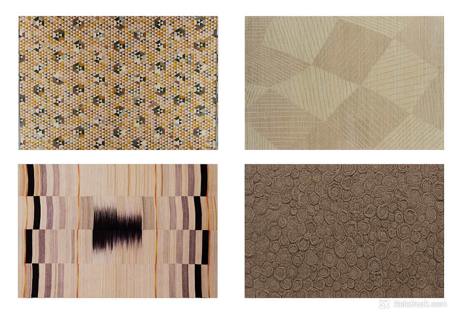 Square Rugs With Various Patterns Including Floral Geometric Striped And Circular Designs 3d model