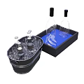 Chilled Wine Bottles And Glasses In Ice Bucket With Tray And Blue Ice
