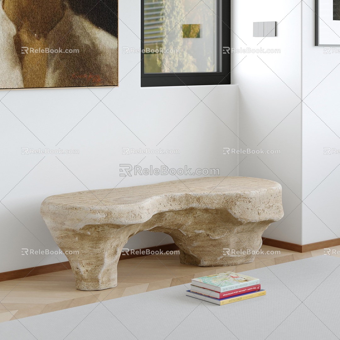 Stone Bench Bench Stone Table Stone Stool Shoe Changing Stool Original Stone Coffee Table Magazine 3d model