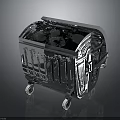 Stainless Steel Metal Trash Bin With Wheels And Black Spheres Inside