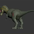 Green Dinosaur Model With Yellow Stripes Spikes On Back Open Mouth And Red Markings