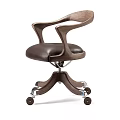 Modern Office Chair Featuring Leather Seat Curved Wooden Walnut Armrests And Five Star Base Casters