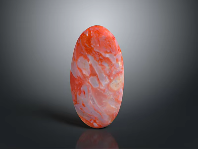 Red And White Textured Natural Stone Decor Piece With Oval Shape Design 3d model