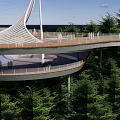 Modern Landscape Bridge Featuring Unique White Sail Structure Observation Deck Green Trees And Blue Sky 3d model