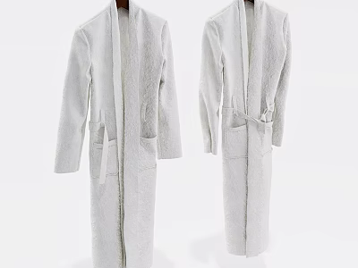 White Long Fluffy Robe With Open Front Pockets And Soft Fabric Design 3d model