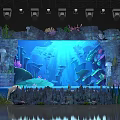 Underwater Themed Stage Design With Coral Seaweed Fish Jellyfish And Rock Formations