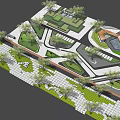 Park Landscape Design with Curved Walkways Green Lawns and Seating Areas