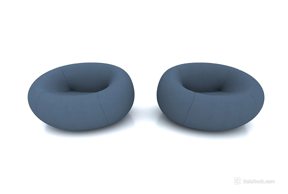 Modern Blue Round Fabric Single Sofa Two Piece Minimalist Living Room Furniture 3d model 