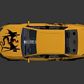 Golden Sports Car With Black Decorative Patterns And Shiny Reflective Body