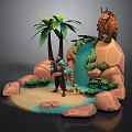 Beach Living Essentials 3D Model Scene With Palm Trees Rocks And Waterfall