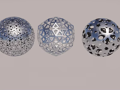 Floral Display Decoration Featuring Three Metallic Hollow Spheres With Intricate Designs 3d model