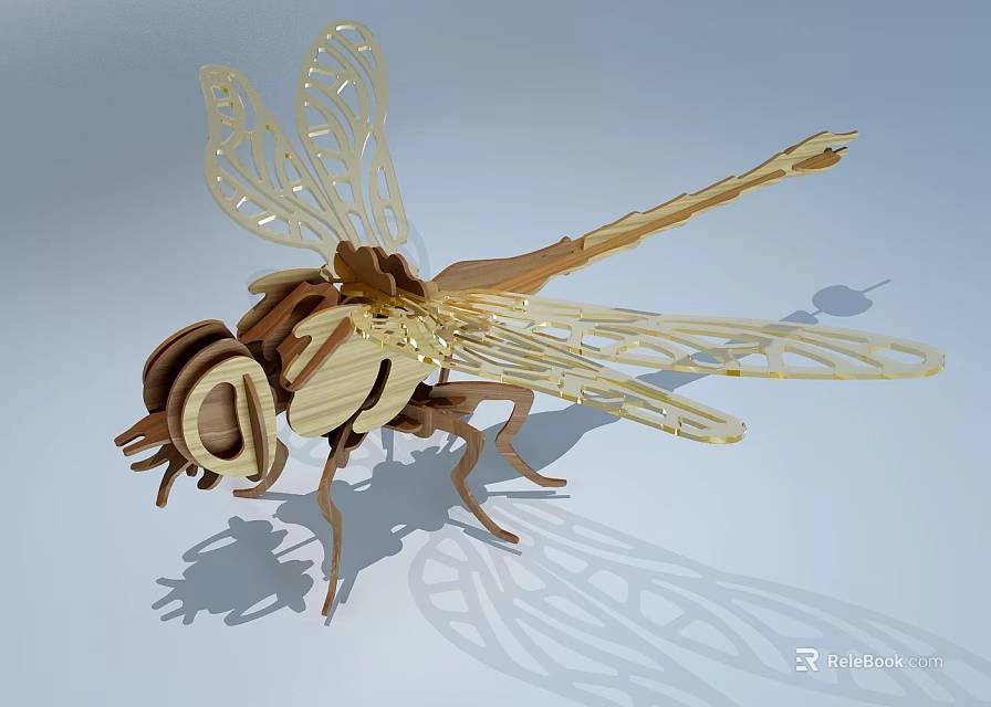 Handmade Wooden Dragonfly Doll With Detailed Wings And Intricate Craft Design 3d model 