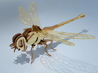 Handmade Wooden Dragonfly Doll With Detailed Wings And Intricate Craft Design 3d model