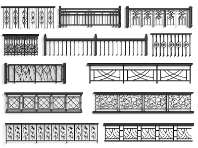 Various Styles Of Fence Railings With Decorative Patterns And Ornamental Designs 3d model