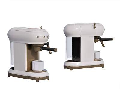 Stylish Retro White And Brown SMEG Coffee Makers As Modern Kitchen Appliances 3d model