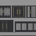 Modern Chinese Style Gates Featuring Black Frames Golden Handles And Grille Designs