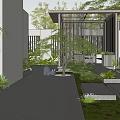 Modern Courtyard Garden Design With Lush Plants Stone Pathway And Steps