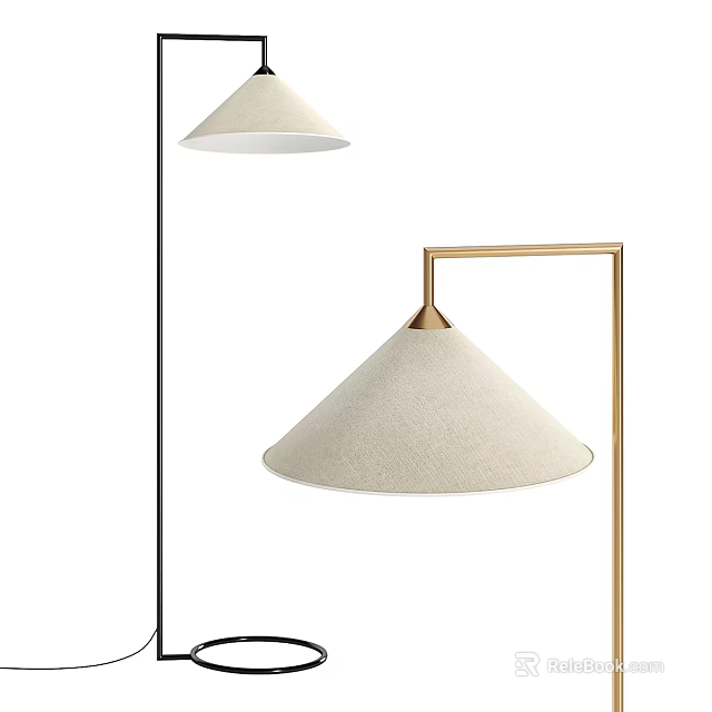 Stylish Modern Floor Lamp Design With Conical Beige Shade And Gold Metal Stand 3d model 