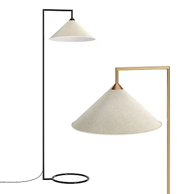 Stylish Modern Floor Lamp Design With Conical Beige Shade And Gold Metal Stand 3d model