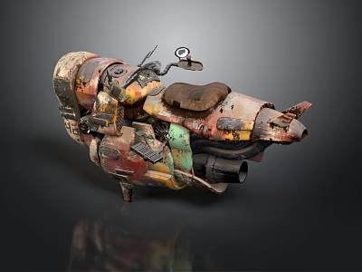 Vintage Rustic Motorcycle Featuring Colorful Worn Mechanical Parts And Leather Seat 3d model