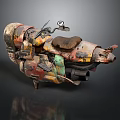 Vintage Rustic Motorcycle Featuring Colorful Worn Mechanical Parts And Leather Seat