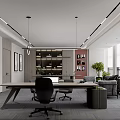 Modern Office Interior With Spacious Workspace Large Windows Sofa Area Bookshelf And Green Plants