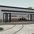 Modern Detached Villa With Outdoor Dining Set Umbrella Courtyard And Stone Path