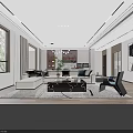 Modern Living Dining Room Interior With Marble Coffee Table Blue Sofa TV And Green Plant