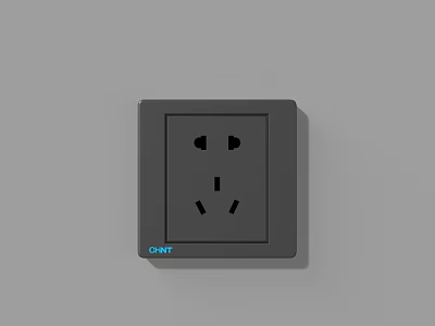 Modern Gray CHNT Switch Panel With 5 Hole Socket And Sleek Design 3d model