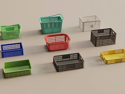 Multi Colored Plastic Storage Baskets in Various Styles for Home Organization 3d model