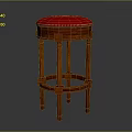 Classic Bar Stool With Red Tufted Leather Seat And Solid Wooden Turned Legs