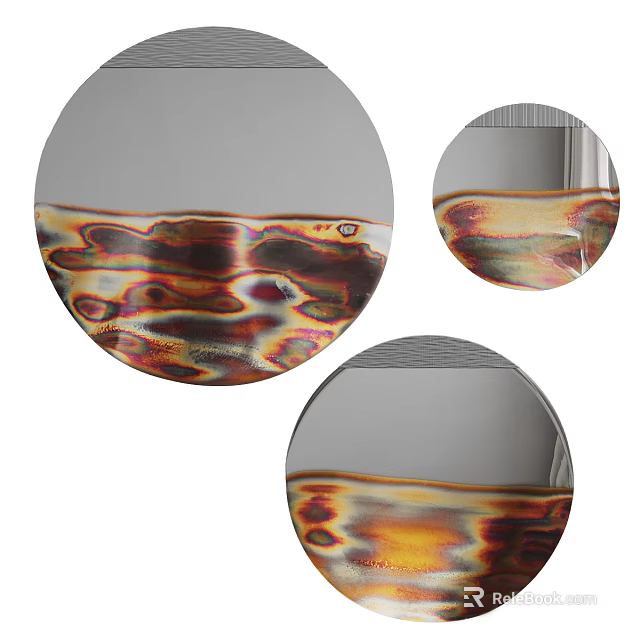 Three Circular Decorative Mirrors Featuring Colorful Wavy Texture Edges For Modern Home Decor 3d model 