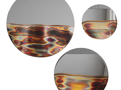 Three Circular Decorative Mirrors Featuring Colorful Wavy Texture Edges For Modern Home Decor 3d model