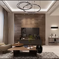 Modern Dining Living Room Interior With Chandelier Circular Wall Decor And Dining Table