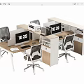 Modern Office Desk Workstation Setup With Ergonomic Chairs Computer Monitors And Storage Cabinets 3d model