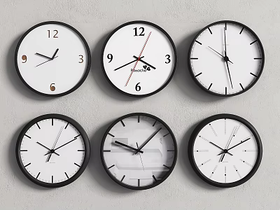 Circular Wall Clocks with Various Stylish Designs in Modern Wall 3d model