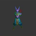Colorful Anime Character With Purple Skin Pink Horns Blue Pants Holding Glowing Energy Orb