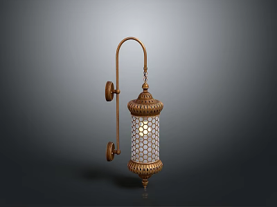 Elegant Vintage Copper Wall Mounted Lighting Combination With Grid Shade Design 3d model