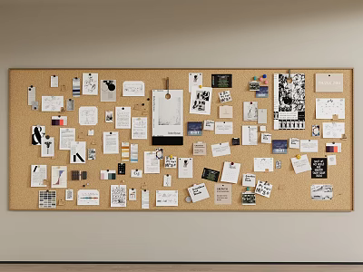 Corkboard Wall Decor With Sticky Notes Photos And Various Papers For Home Office 3d model